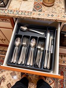 1pc Large Kitchen Spoon Organizer Rack, Kitchen Utensil Storage Rack, Drawer Flatware Organizer Box, In-Cabinet Cutlery Holder, Kitchen Storage, Drawer Knife Fork Spoon Separator Tray - Multicolor - View 8