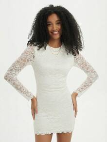 Damen modisches figurbetontes langärmeliges elegantes Lässig Rückenfreies Mini-Kleid, Herbst