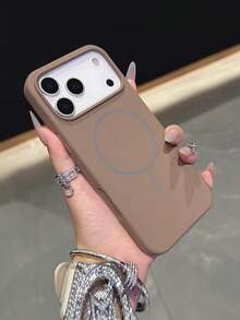1 pieza Funda de teléfono de silicona líquida fluorescente brillante y lujosa compatible con iPhone 17 Air 16 15 14 13 12 17 Pro Max Plus, funda protectora de teléfono líquida magnética y suave - Marrón - Ver 2