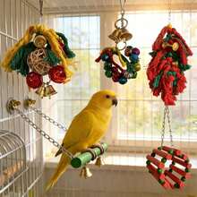Giocattolo per uccelli con corda e campanelli, giocattolo colorato per masticare, strappare e razzolare per pappagalli, cocorite, parrocchetti, inseparabili, altalena, scala, amaca, accessori per gabbia degli uccelli - Scala colorata, amaca, altalena con campanelli per cocorite, parrocchetti, inseparabili, giocattolo da masticare in legno naturale per appendere nella gabbia di cocorite, parrocchetti, inseparabili - Multicolore - Visualizzare 5