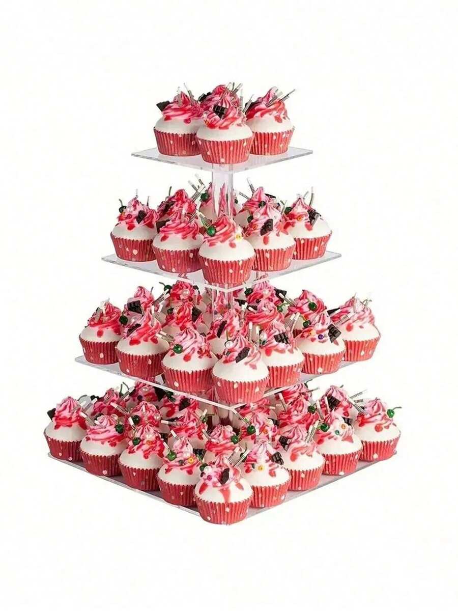 3-Tier/4-Tier Acrylic Cupcake Stand - Premium Cupcake Display Rack - Halloween Christmas Dessert Stand Party Decoration Acrylic Cupcake Tower Display (4.7 Inch Between 2 Tiers)