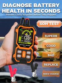 POROMETISTO 12V 24V Car Battery Capacity Tester, Lead-Acid Battery Analyzer, DC 8-30V SOH SOC CCA Measurement, Suitable For Motorcycle, Truck, Boat