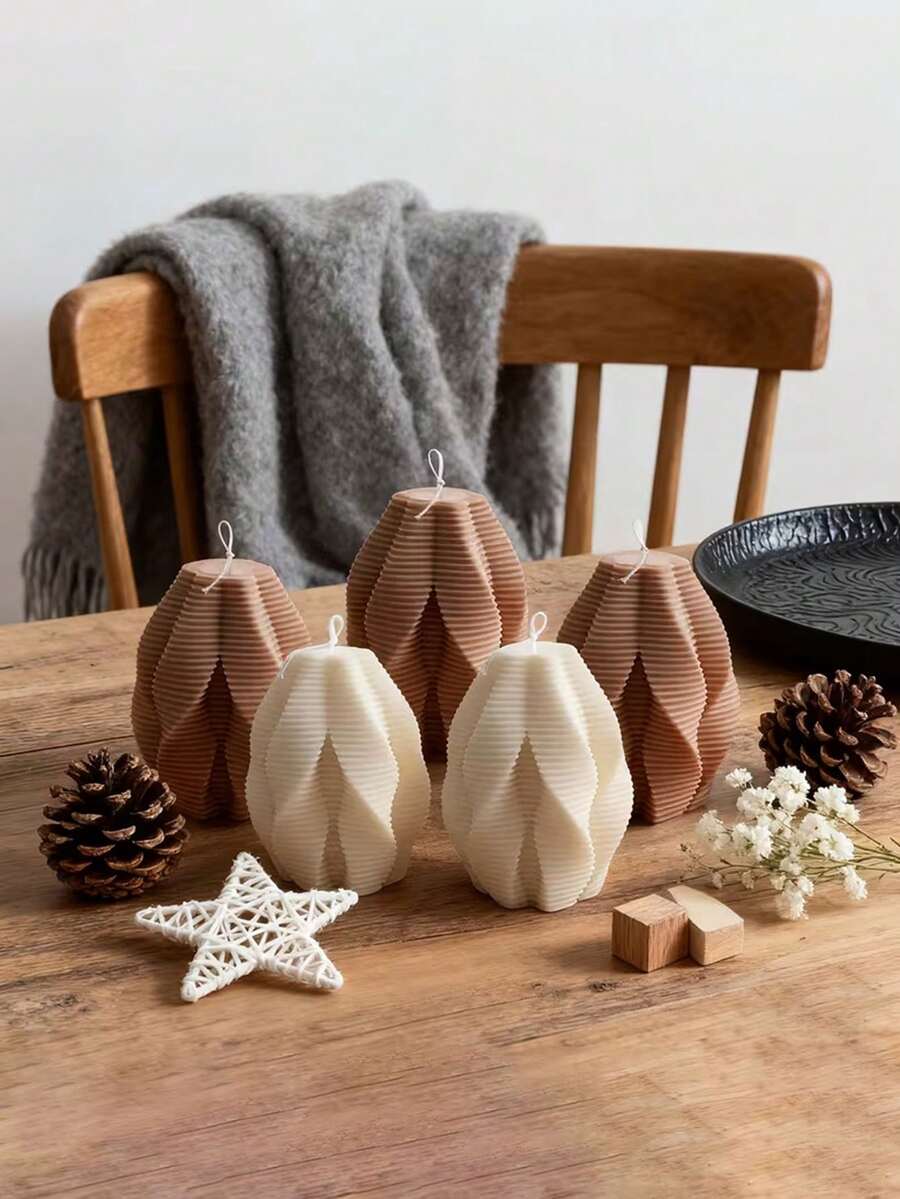 Vela acanalada moderna | Diseño artístico texturizado elegante, apariencia exquisita con funciones decorativas y de fragancia, adecuada para uso doméstico diario o colocación en la entrada/estudio, elevando el ambiente. - Multicolor - Ver 1