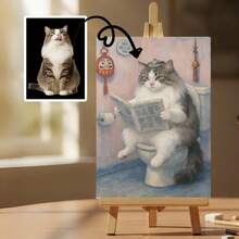 Custom Commemorative Pet Portrait - Personalized Digital Art - Gift For Parents Funny Black Pet Using The Toilet: Humorous Bathroom Wall Art - Multicolor - View 1