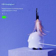 新款智能逗猫玩具，懒人造型带羽毛猫玩具，可自娱自乐，激发追逐乐趣，采用耐用材料制成，可自动360°旋转避开障碍物 - 白色 - 查看 8