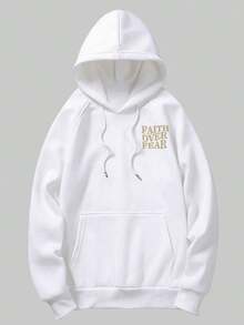 Men's Letter Graphic Hoodies Long Sleeve Faith Over Fear Hoodies Pullover Sweatshirt StreetwearBack To School Hoodie Teen, A Great Gift For Boyfriend - 白色 - 查看 3
