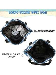 Bolsas de playa para mujer con cremallera, bolsa de playa grande impermeable con bolsillo, bolsas de playa de verano para viajar, ir de compras, piscina, gimnasio,36702018 - Celeste - Ver 5