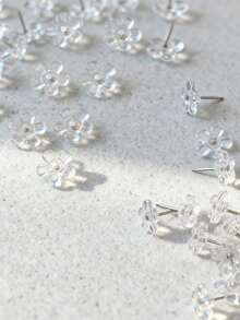 50 قطعة دبابيس دفع شفافة بشكل زهرة، تصميم زهرة 5 بتلات دبابيس مكتبية زخرفية - متعدد الألوان - مشاهدة 5