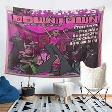 MTV Downtown Tapestry - Vintage 1999 Promo Poster Wall Hanging, Pink & Purple Retro MTV Animated Series Art, Nostalgic '90s Music Video Aesthetic For Bedroom Dorm Living Room Party Decor - 彩色 - 查看 6