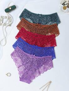 5PCS Sexy Lace-Up High-Waisted Multicoloured Women's Briefs With Bow Detail - Multicolor - View 2