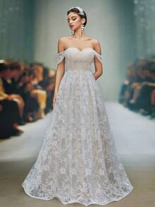 Anpoket New Arrival Off Shoulder Delicate Wedding Dress Embroidery A-Line Dress - White - View 1