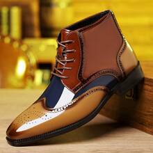 Men's Light Luxury Lace Up Splicing Shoe Upper, Easy To Put On And Take Off, Breathable And Non Slip, Essential For Office Life, Casual Shoes, Versatile, Party And Formal Shoes - Brown - View 1