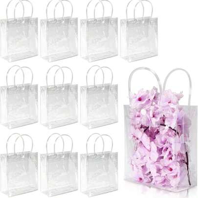1 Set (50pcs) Clear Gift Bags, Party Favor Plastic Bags With Reusable Handles, Transparent Mini Tote Bags, Large Capacity PVC Plastic Bags With Handles, Suitable For Gifts, Weddings, Birthdays And Other Occasions
