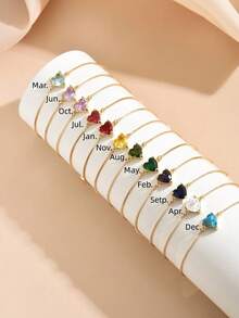 1pc Custom Birthstone Necklace, Zirconia Tear-Drop, Heart Square Gemstone Personalized Birthday Gift, Mom Gift, Best Friend Gift - Love 1 - View 25