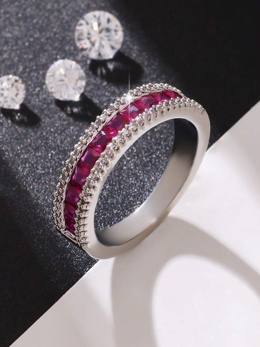 1 pieza Anillo de circonita rojo y blanco de moda, regalo sorpresa para tu pareja, madre o fiesta - Rojo - Ver 1