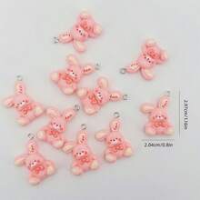 5/10个可爱卡通粉色蝴蝶结长耳兔子树脂吊坠，适合DIY首饰制作、耳环、项链、手链、包包挂饰、派对礼品、创意礼物