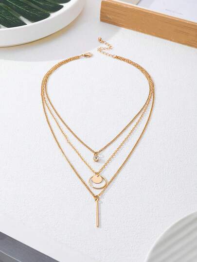 1pc Versatile Multi-Layer Necklace With Rhinestones, Round Pendant Layered Clavicle Chain, Elegant Sweater Chain, Charming Accessory, Gift For Sisters