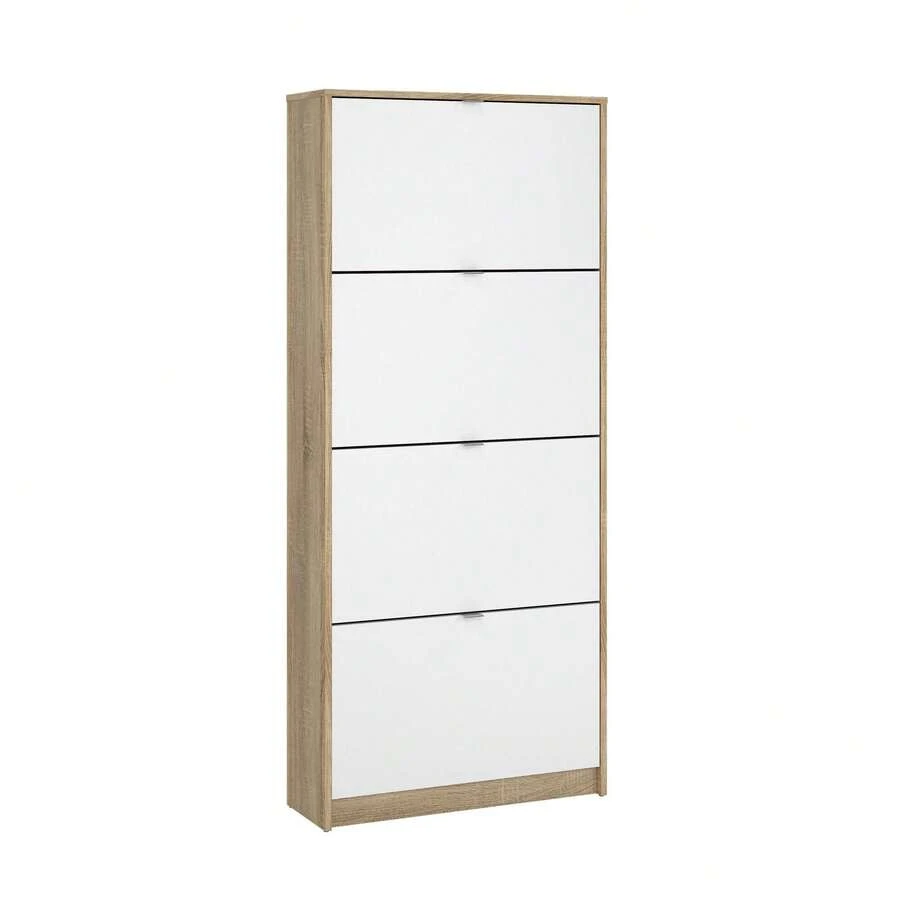 Well Home Adaja 4-Door Tilting Shoe Cabinet In Patinated Oak And White 70.3x24.05x162cm - Beige - View 1