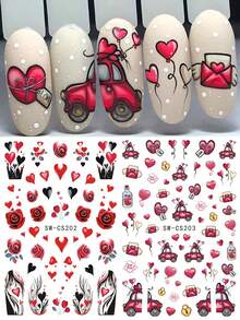 Bộ 2 miếng dán móng tay hoạt hình 3D chủ đề Valentine màu đen, đỏ, hồng, hình trái tim, ổ khóa, hoa hồng, cánh hoa, bóng bay, phong bì, chai ước nguyện, thiết kế sọc kẻ, tự dán, phong cách Y2K, thích hợp cho đám cưới, ngày lễ, trang trí móng tay, phụ kiện làm móng cho phụ nữ và bé gái, quà tặng móng tay. - Nhiều màu - Xem 2