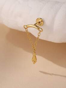 EleRunis 1件装 925纯银流苏不规则粗线平底耳骨耳廓穿孔饰品，适合女性日常佩戴，可用于婚礼、派对、订婚、周年纪念、情人节等场合。 - 金色 - 查看 6