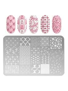 1Pc Nail Stamping Plates Bowknot Patterns Stainless Steel Stencil Nail Art Stamps Kawaii Bow Image Plate Template Stencils Manicure Tools - Multicolor - View 1
