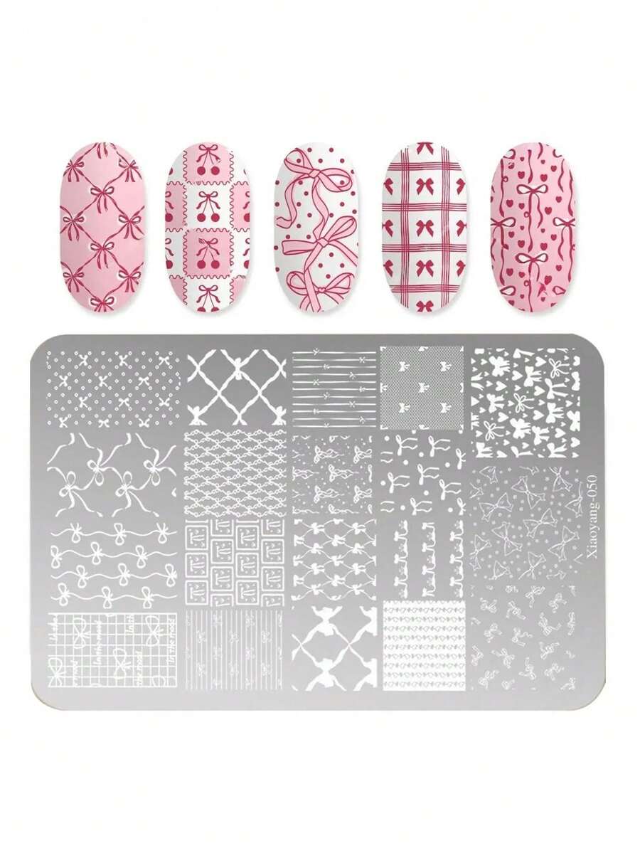 1Pc Nail Stamping Plates Bowknot Patterns Stainless Steel Stencil Nail Art Stamps Kawaii Bow Image Plate Template Stencils Manicure Tools - Multicolor - View 1