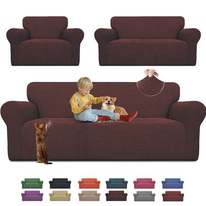 Set de 3 Fundas de Sofá de Felpa de Maíz Elástica Antideslizante para Sofás de Sala 1/2/3 Plazas Protector Ajustable Decorativas para Sala