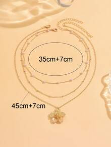 2pcs/Set Fashionable Gold Flower Pendant Necklace, Classic Faux Pearl Layered Choker Necklace, Versatile For Women Daily, Commute, Dating, Shopping - Multicolor - View 4