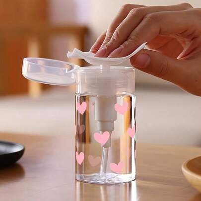 1 Portable Transparent PET Refillable Travel Bottle, Pink Heart-Shaped Peach Travel Dispenser, 120ml Portable Pump Dispenser, Suitable For Nail Polish Remover, Toner, And Makeup Remover. Dome Design, Hand Wash Only, Reusable, Makeup Remover Bottle.