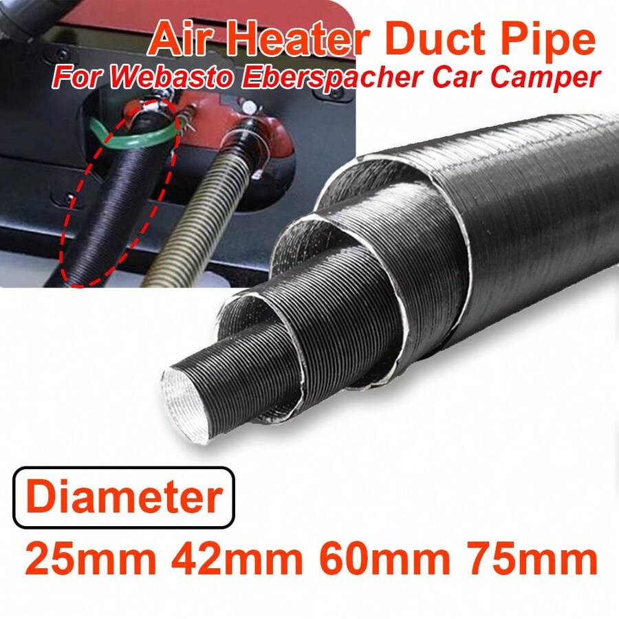 25/42/75mm Diameter Air Parking Heater Hose Pipe, 60-200cm Length Webasto Eberspacher Automotive RV Air Heater Duct - Black - View 1