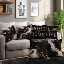 MEMNUN 6pcs Modern Minimalist Black Gold Marble Texture "Home Sweet Home & Bless This Home" Printed Throw Pillow Covers [No Pillow Insert], 17.7*17.7in(45*45cm)/19.69*19.69in(50*50cm)/15.75*15.75in(40*40cm), [Single-Sided Printing] Polyester Cushion Covers For Sofa, Bed, Living Room, Bedroom, Car, Office, Hotel Decor, Perfect Gift For Family And Friends, All Seasons - Brown - View 8