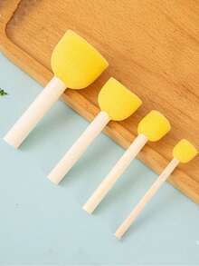 Set de 20 piezas de brochas de esponja redondas, 4 tamaños, con mango de madera, herramienta de pintura y estampado DIY desechable - Amarillo - Ver 8