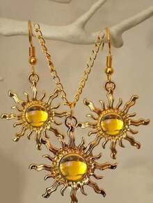 Set de collar y pendientes de 3 piezas con estilo bohemio y tono dorado y verde claro para mujeres - conjunto de collar - Ver 7