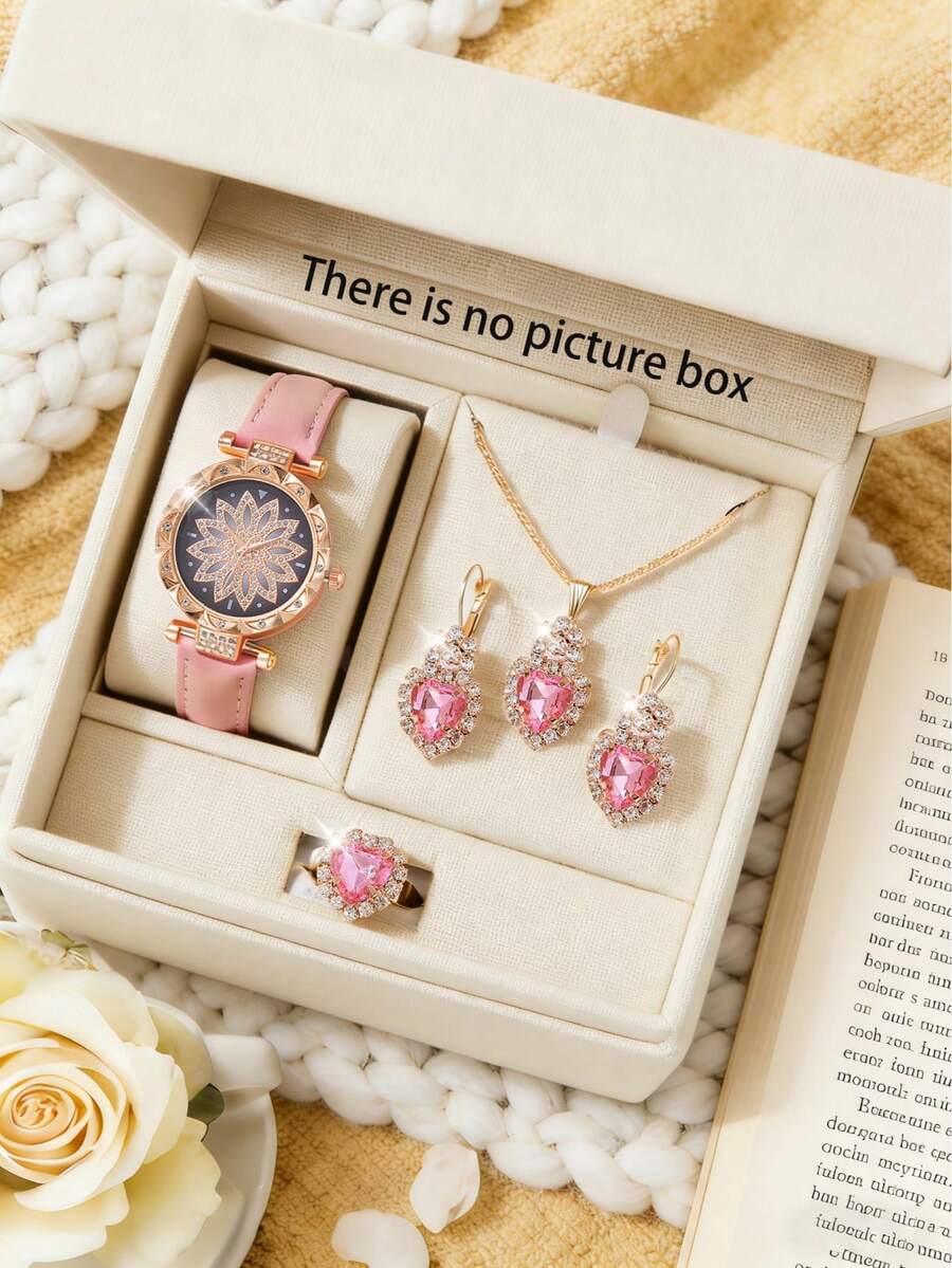 5pcs/Set Elegant & Girl's Quartz Watch Set, Attractive For Dates, Weddings, Holiday Gift, Year-End Promotion - Gold - View 1