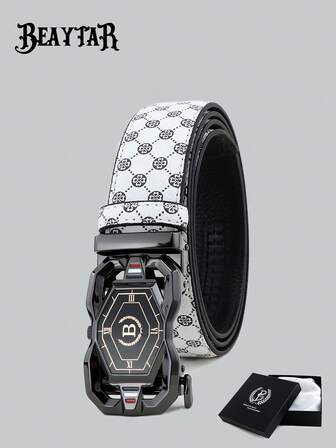 beaytar 1 pieza Cinturón automático minimalista para hombres, cinturón de cuero con sofisticado estampado de trébol