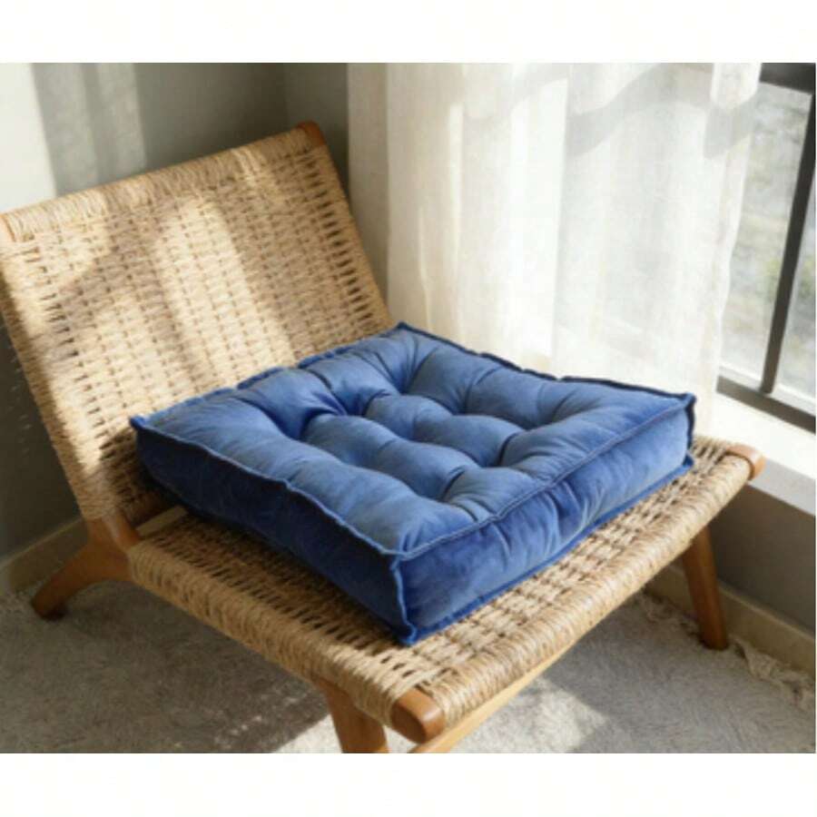 Seat Cushion Made Of Dutch Fleece, 60 X 60 Cm, 10 Cm Wide, Available In Various Colors – A Comfortable Choice. Large, Square Cushion, Ideal For Sofas, Armchairs, And Bay Windows. Filled With Cotton (T-60), This Floor Cushion Made Of Dutch Fleece Is Suitable For Tatami Mats In The Living Room And Offers Excellent Seating Comfort, Even For Extended Periods. - 藍色 - 查看 1