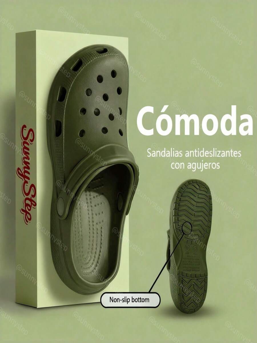 Zapatillas de EVA Premium con Agujeros Ventiladores para Hombre - Talón de 3,7 cm (1,46 Pulgadas) Ultra Ligero y Suave, Suela Antideslizante con Agarre Potenciado y Secado Rápido, Máxima Comodidad Sin Ruido, Antiodorantes y Anti-Suciedad, Mantenimiento Sencillo, Diseño Casual Moderno Perfectas para Hogar, Calle y Playa (Uso Duradero a Largo Plazo) - Verde militar - Ver 1