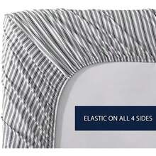 Nautica - Sábana Bajera Ajustable , Ropa de Cama de percal de algodón, decoración Casual para el hogar (Azul a Rayas, )(Individual Coleridge Stripe Charcoal) - Multicolor - Ver 6