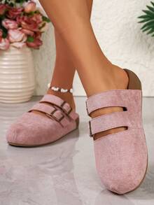Women's Flat Slip-On Casual Bohemian PU Leather Sandals, Suitable For Home, Vacation, Office In Autumn - Pink - View 5