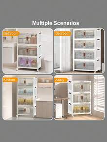 4layers  Plastic Storage Box Organizer, Stackable Storage Box, Covered Storage Box, Storage Container Organizer For Kitchen, Bedroom, Living Room, Study, Office, Foldable Storage Box, Saving Space - White - View 10