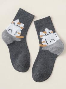 1/5 Pairs Of Women's Cartoon Cat-Patterned Stockings, New Year Stockings, Valentine's Day Stockings, Easter Stockings, Couple Stockings, Comfortable And Warm Elegant And Cute Girlish Happy Stockings, Suitable For Modern Home, Sleep, Fashion, Sports, Casual Daily Wear, Comfortable Outdoor Women's Stockings - Multicolor - View 7