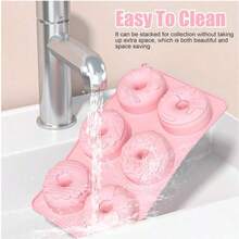 Moule à beignets en silicone rose - Moule à beignets, lavable au lave-vaisselle, micro-ondes et four, démoulage facile, convient pour les beignets, gâteaux, biscuits et bagels - Multicolore - Voir 5