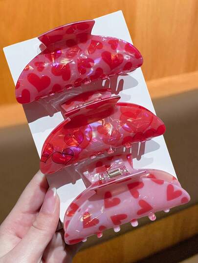 1/3件套优雅心形大半圆形发夹，时尚可爱发饰，适合日常佩戴和节日派对，送给她的礼物，女士发夹，休闲发饰，优雅发夹，情人节配饰礼物
