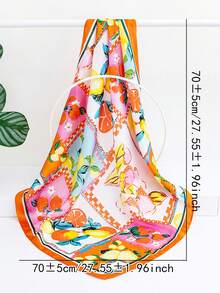 1pc Women's Cherry Lemon Theme Silk Scarf, Contrast Color Satin Small Square Scarf, Fresh Neck Decor Neckerchief For Spring/Summer - Multicolor - View 6