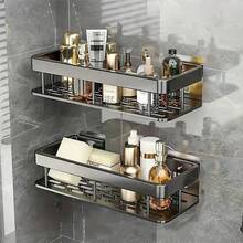 XFH 2-Piece Non Perforated Wall Mounted Storage Rack Bathroom Rack, Shower Storage Rack Set, Space Saving Hanging Sorting Rack, Suitable For Shampoo, Conditioner, Etc, Stainless Stee L Bathroom Storage Shelf | Modern Bathroom Shelves, Bathroom Organizer Rack - 銀色 2pcs - 查看 3