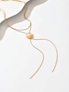 1pc Women's Y-Shaped Necklace, Fashion Minimalist Round Snake Chain, Geometric Circle Decor Long Sweater Chain, Suitable For Casual, Party, Holiday Wear - Gold - View 4
