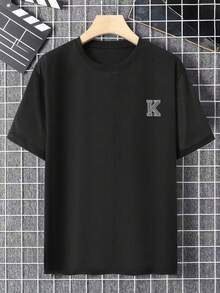 Envío nacional | camiseta de manga corta con estampado casual de algodón puro para hombres en primavera y verano - Negro - Ver 2