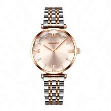 BIDEN 1 件优雅女士腕表，顶级奢华女士腕表，不锈钢实心表带，防水石英女士腕表，时尚女士腕表 + 表盒 - 玫瑰金 - 查看 12