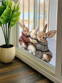 Easter Bunny Window Clings Decor, Easter Sweater Bunny Window Clings, PVC One-Time Stickers, Modern Style Home Decor, Suitable For Glass, Tiles, Easter, Spring Party, Home Classroom Decor, Holiday Party Decor, Party, Festive Home Decor, Bunny Accessories - Multicolor - View 2