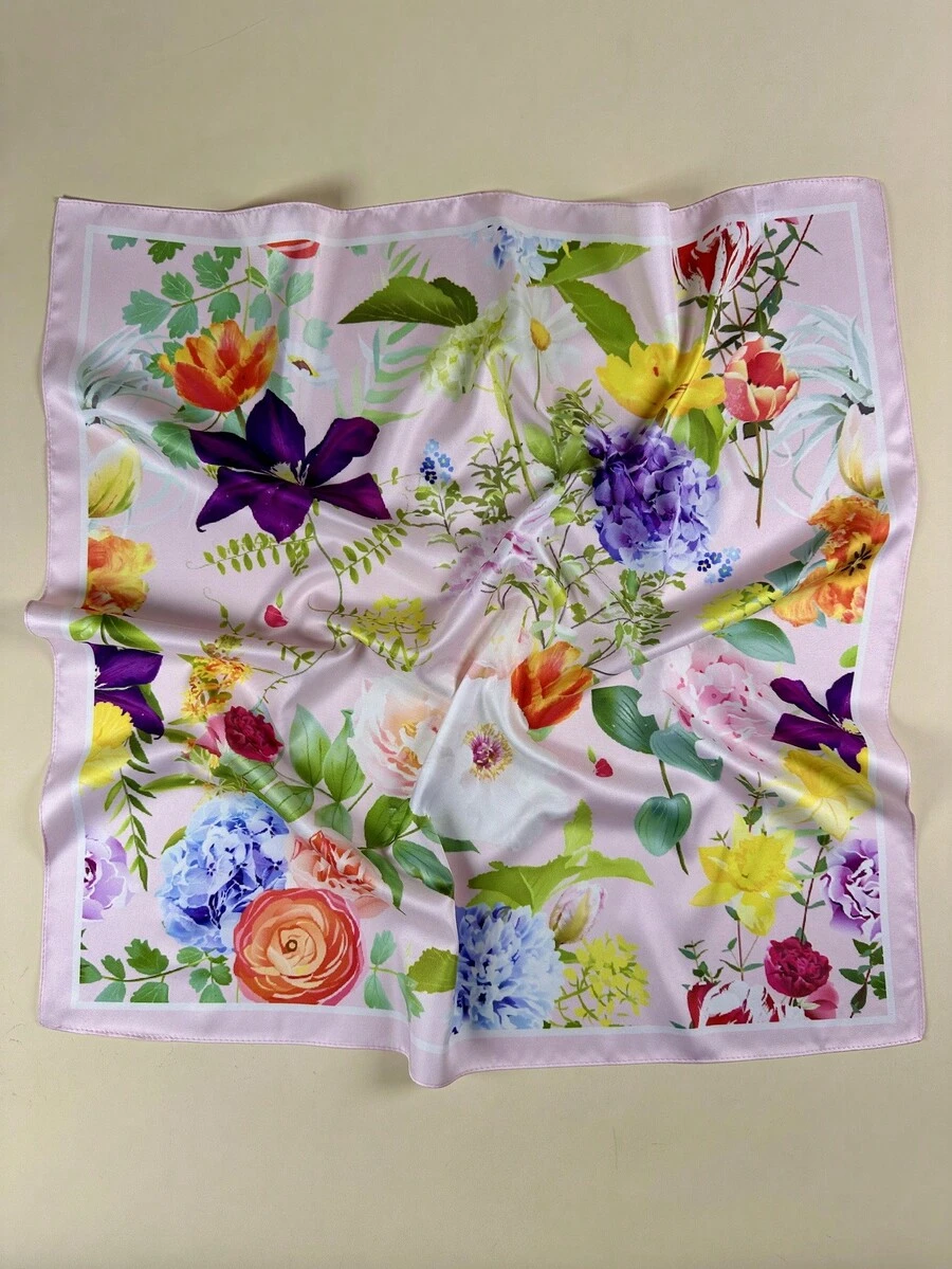 1 chiếc khăn choàng cổ in hoa thanh lịch dành cho nữ, phụ kiện tóc bằng satin. - Nhiều màu - Xem 1